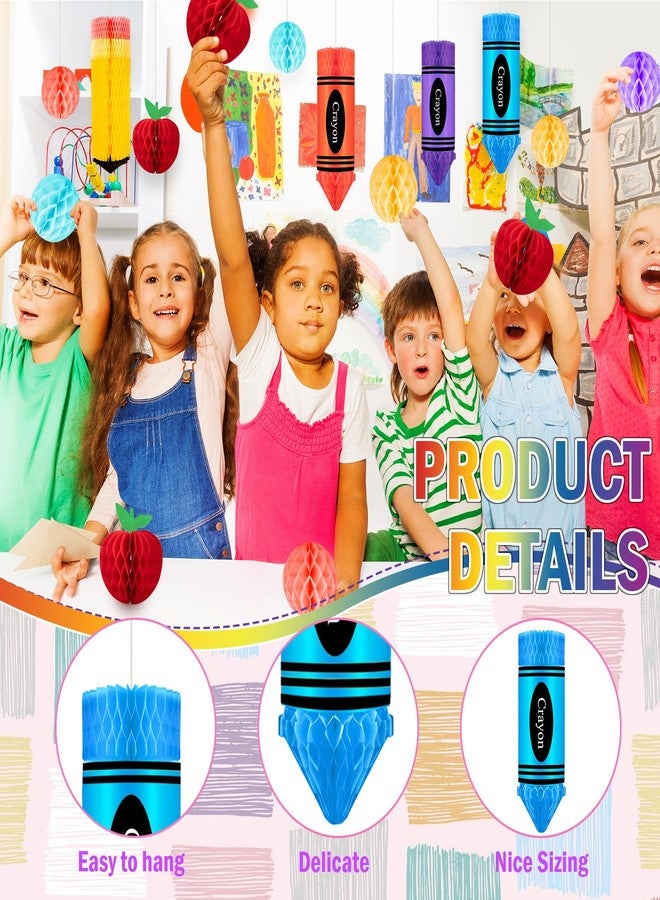 Gosodeny 13 Pcs Crayon Apple-Shaped Hanging Honeycomb Balls Honeycomb Pencil Paper Ball Decorations Welcome Back to School Classroom Decorations First Day of School Party Supplies Decor - Image 3